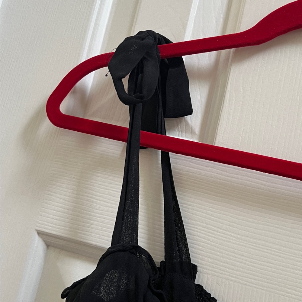 Reformation Christine Mini Dress Black Ruffle Hem Tie Strap size 0 USA LBD - Picture 6 of 9